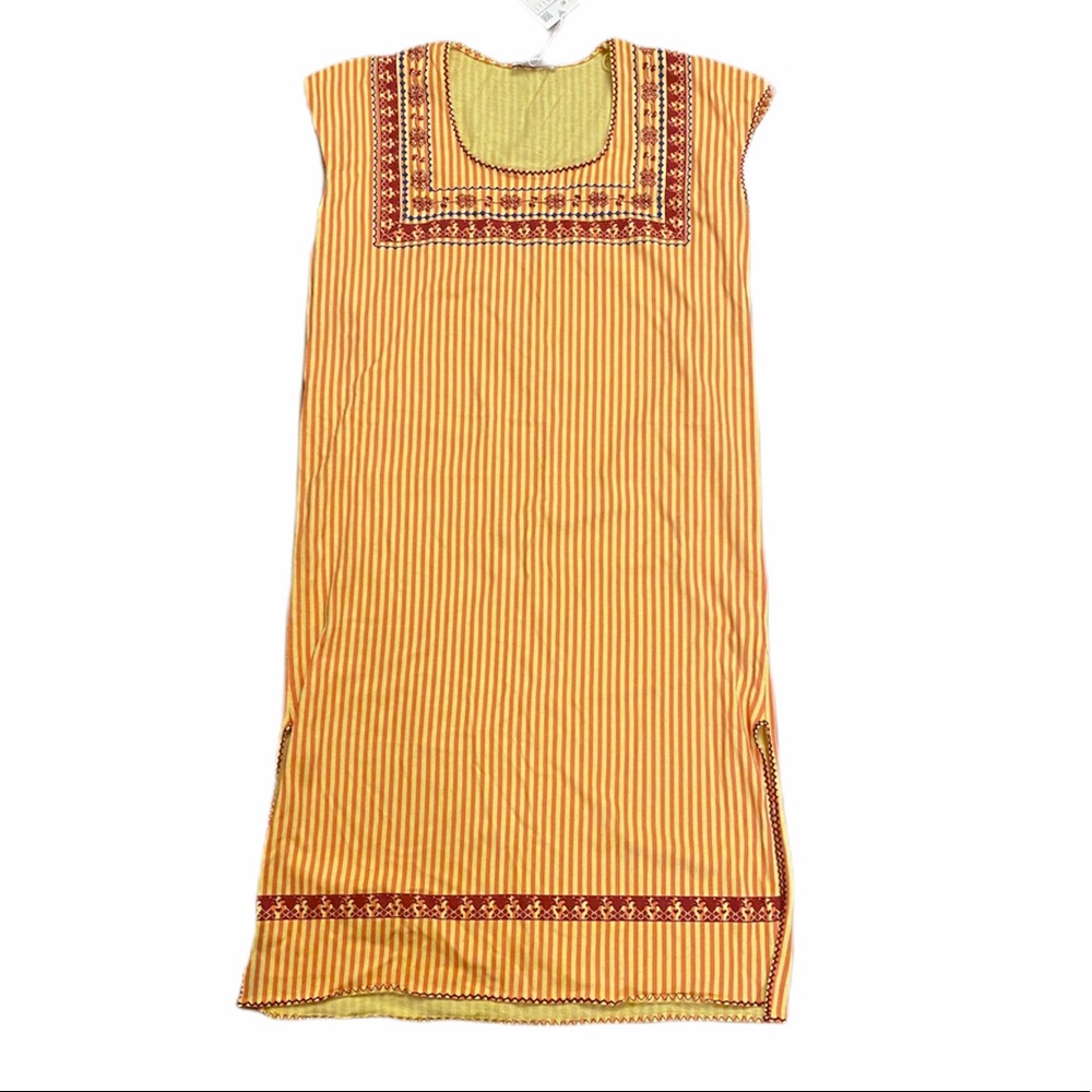 Zara Bohemian Dress Yellow Striped Oversized fit